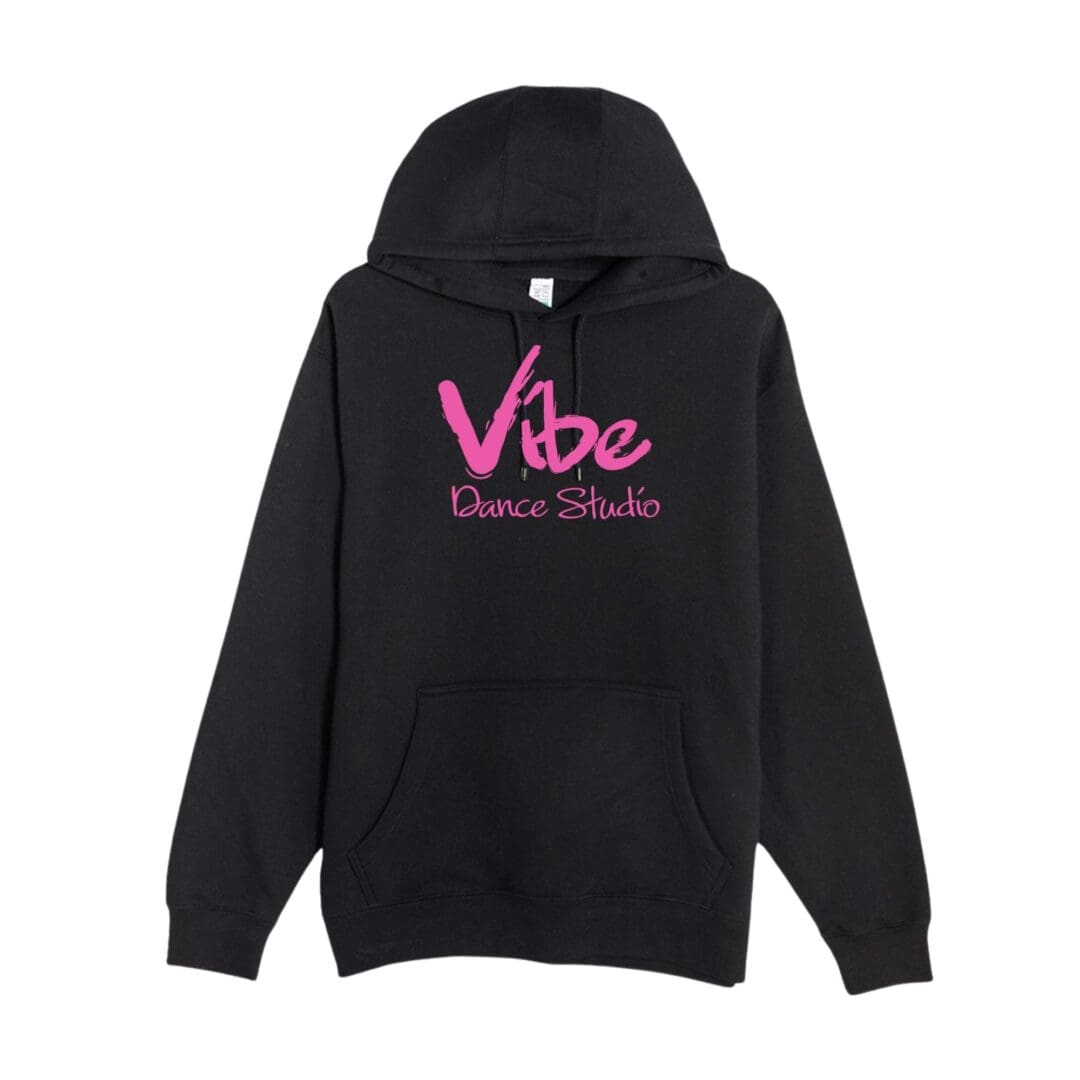 Black hoodie featuring pink "Vibe Dance Studio" logo