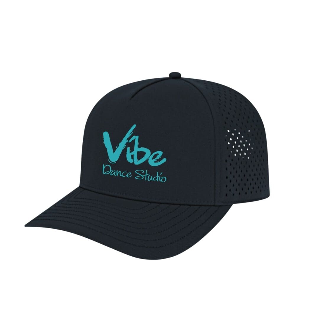 Black trucker cap with teal Vibe logo