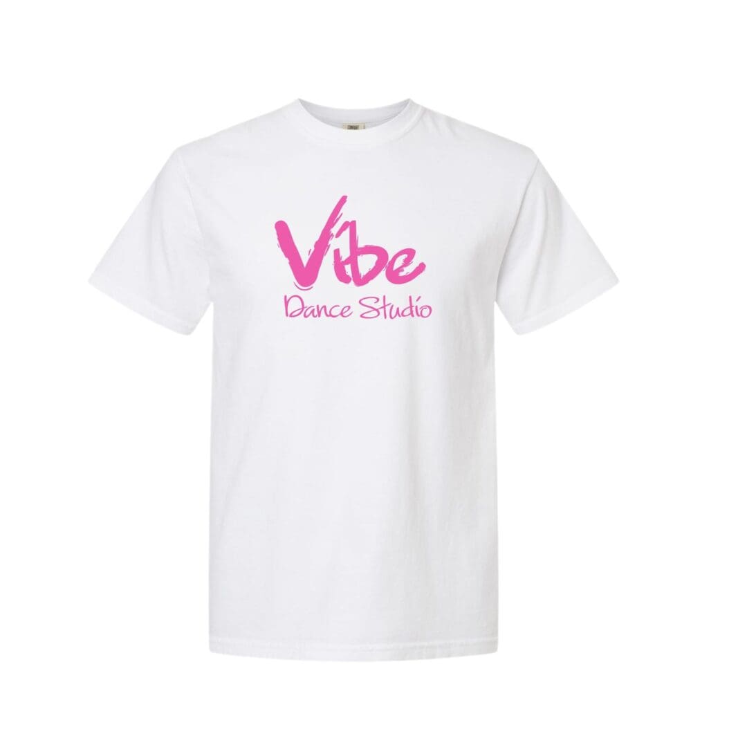 White t-shirt with "Vibe Dance Studio" logo.