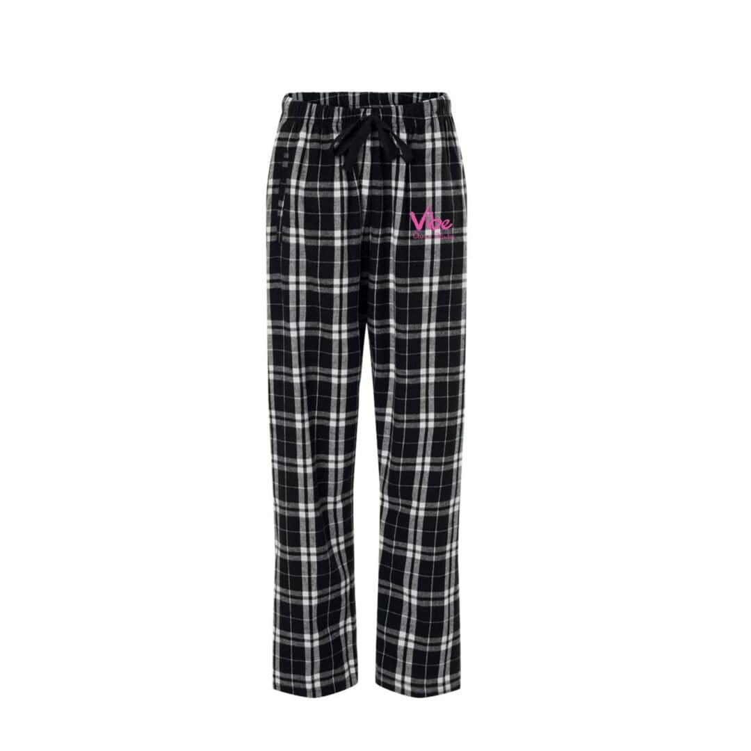Black and white plaid pajama pants.