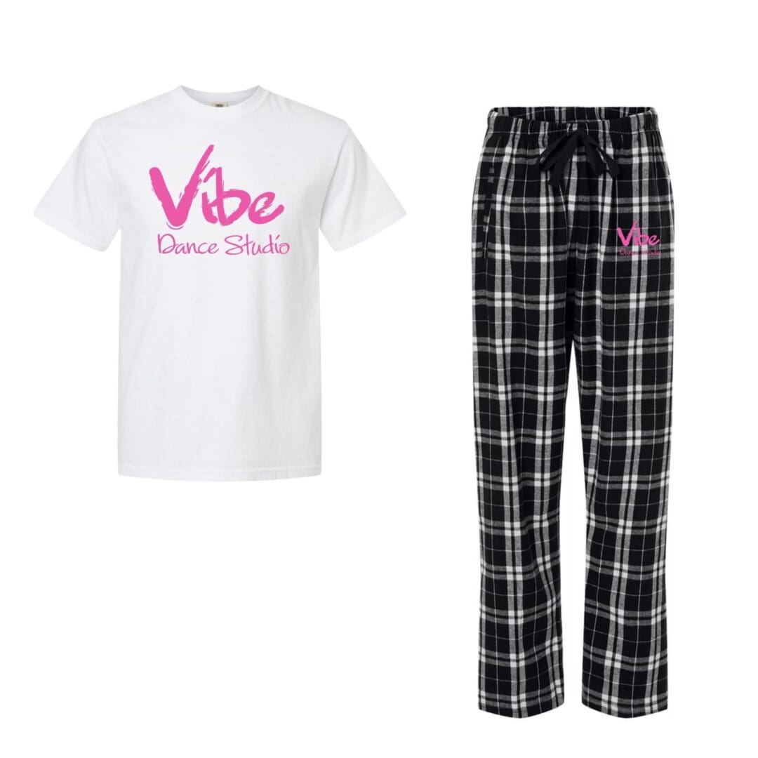 White t-shirt and plaid pants set.