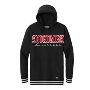 Black "Snohomish Lacrosse" hoodie with stripes.