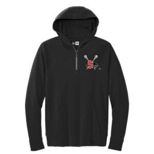 Black hoodie with lacrosse sticks design.