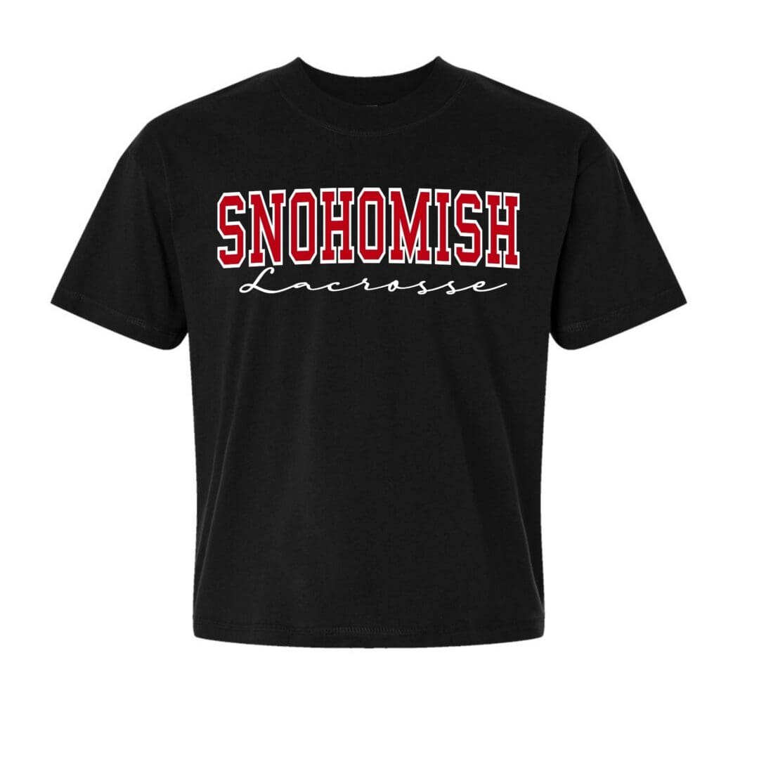 Black T-shirt with Snohomish Lacrosse text.
