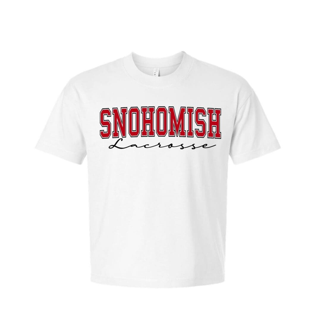 White T-shirt with Snohomish Lacrosse text.