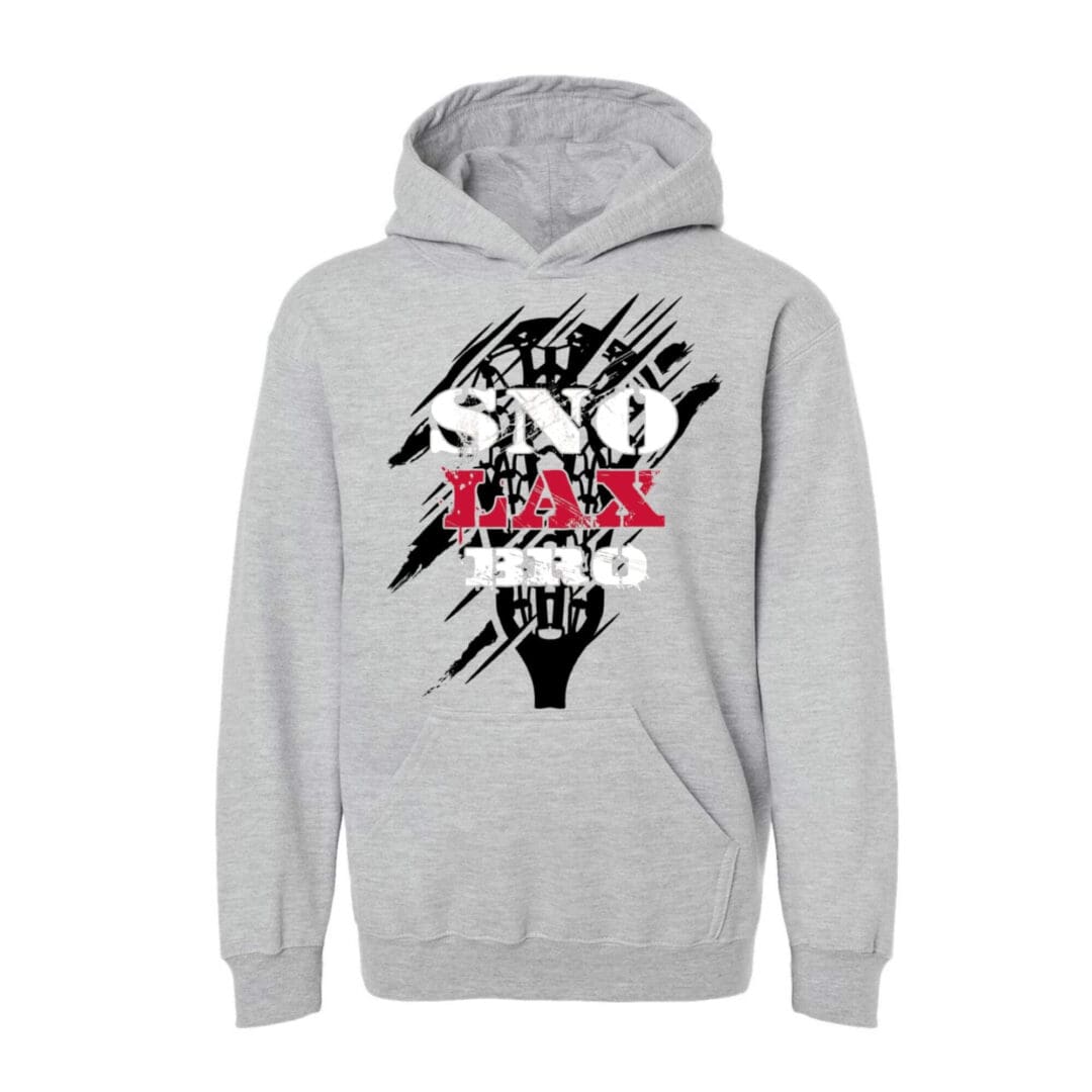 Gray hoodie with bold graphic design.