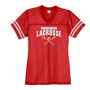 Red Snohomish Lacrosse jersey, number 21.