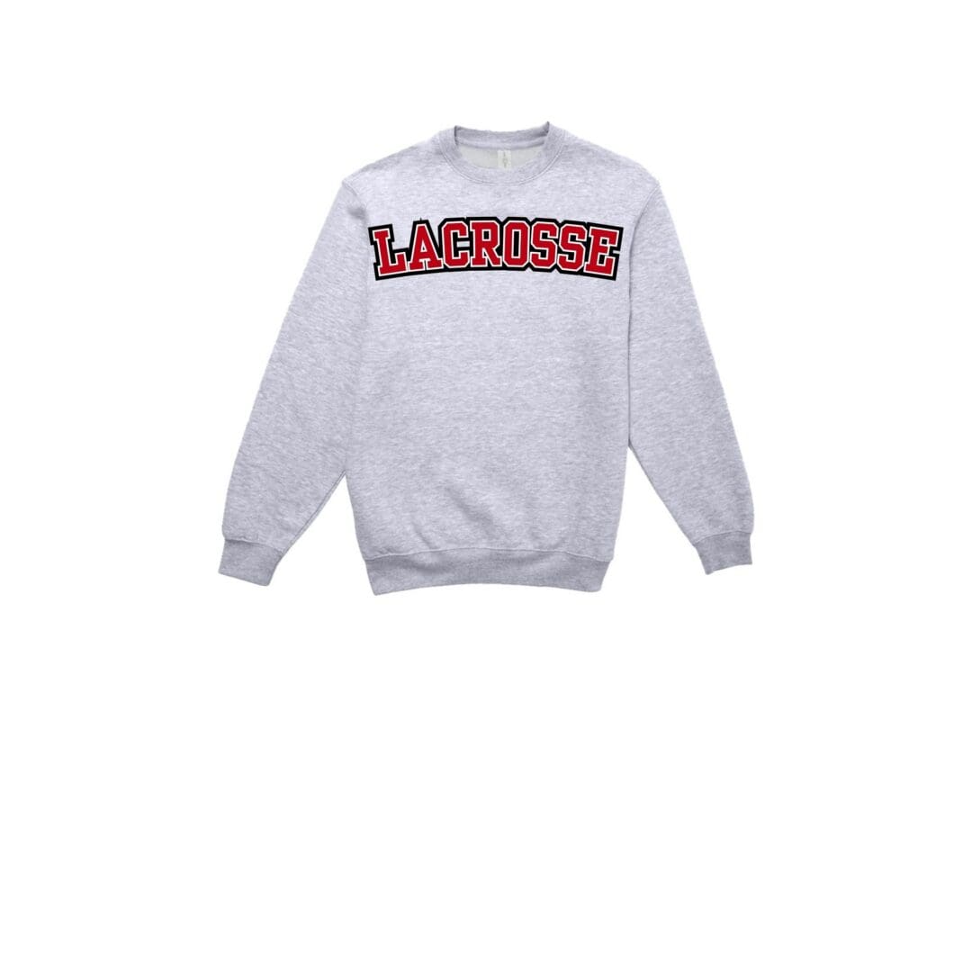 Gray sweatshirt with "Lacrosse" text design.