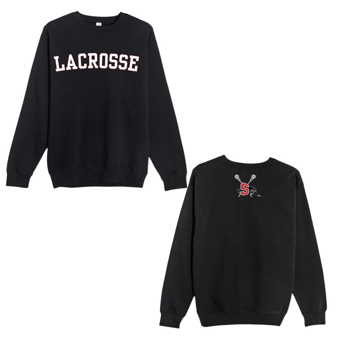 Black lacrosse sweatshirts with logo design.