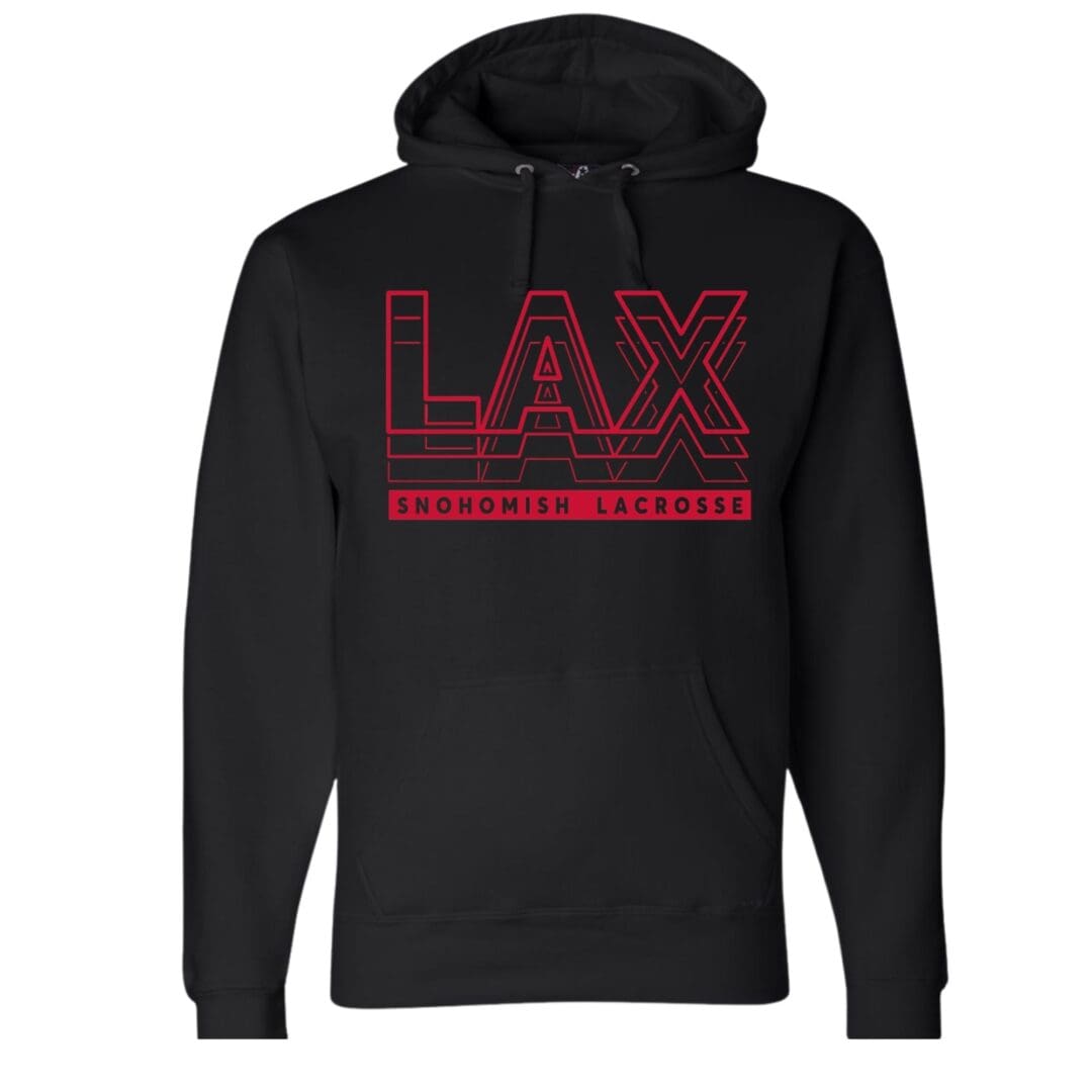 Black hoodie with "LAX Snohomish Lacrosse" design.