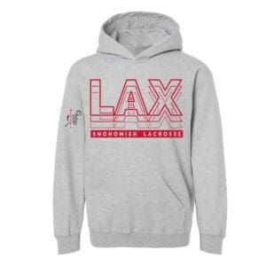 Gray hoodie with Snohomish Lacrosse logo.