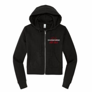 Black zip-up hoodie with Snohomish cheer logo