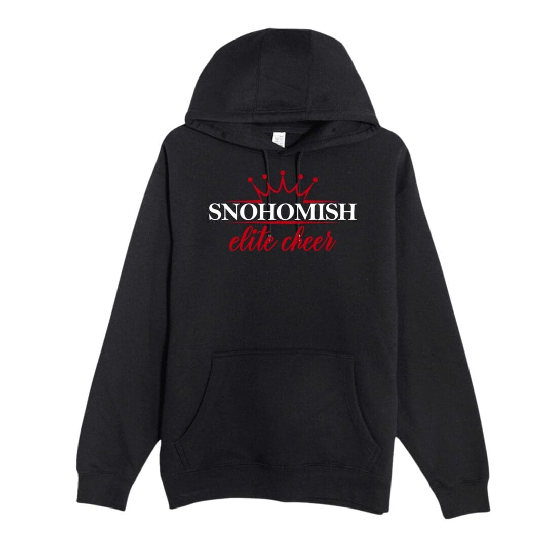 Black Snohomish Elite Cheer hoodie with red crown