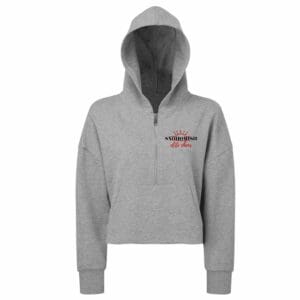 Light gray cropped hoodie with small chest logo