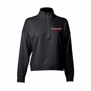 Women's boxy black quarter-zip with Snohomish logo