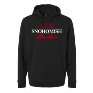 Black Snohomish Elite Cheer hoodie with red crown