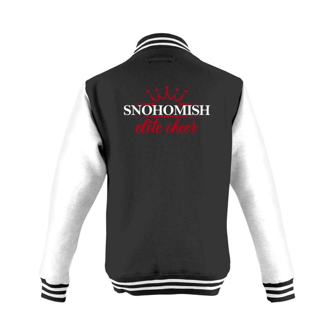 Back of Snohomish Elite Cheer varsity jacket