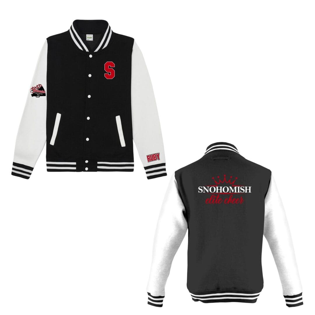 Black and white Snohomish varsity jacket