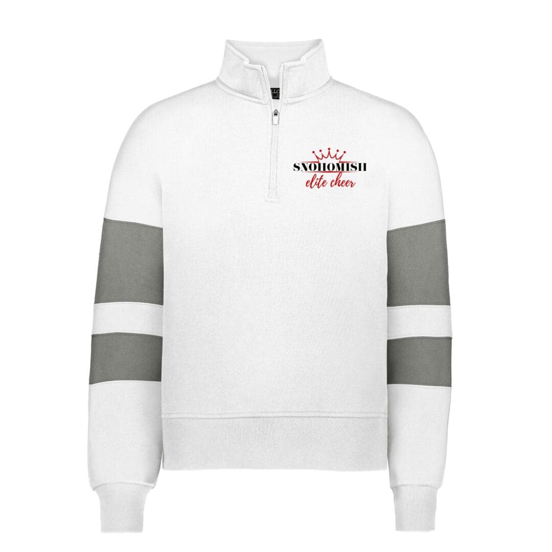 White quarter-zip sweatshirt with Snohomish logo