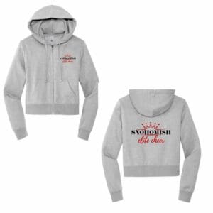 Gray zip hoodie with Snohomish Elite Cheer logo