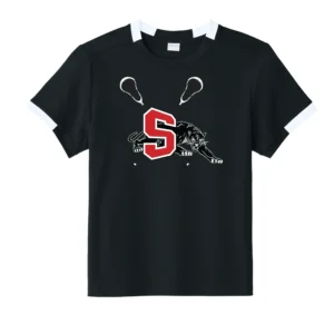 Black T-shirt with red "S" and panther