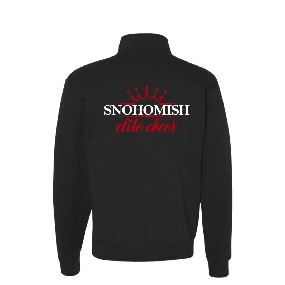 Black jacket back with Snohomish Elite Cheer logo